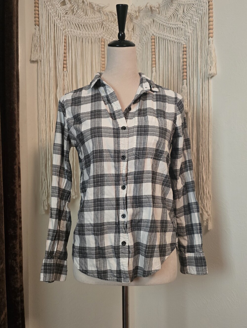 Black and White Plaid Button-Up Shirt
